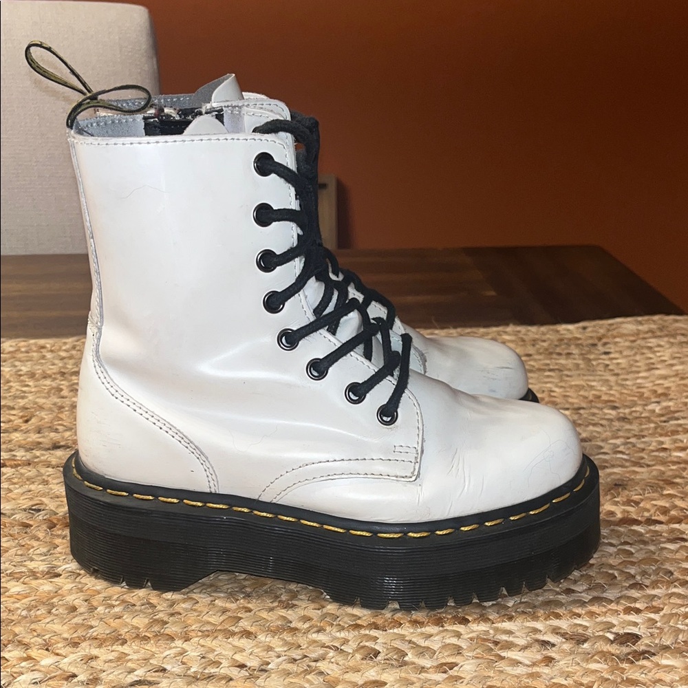 Dr. Martens White Platform Lace-Up Combat Boots zip up for easy on size 6